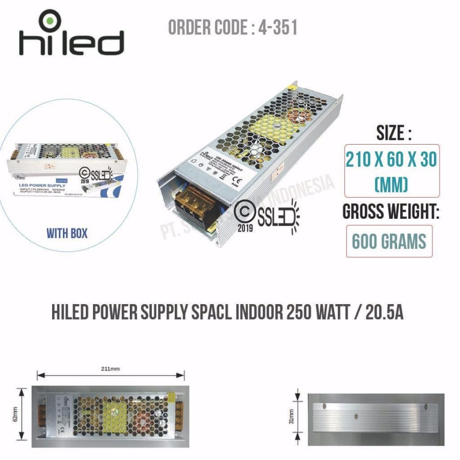 HiLED Power Supply SPACL DC12V 20.5A 250 Watt