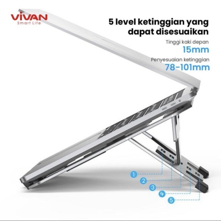 Laptop Stand Holder Aluminium Adjustable Portable Vivan VLS02 - Image 4