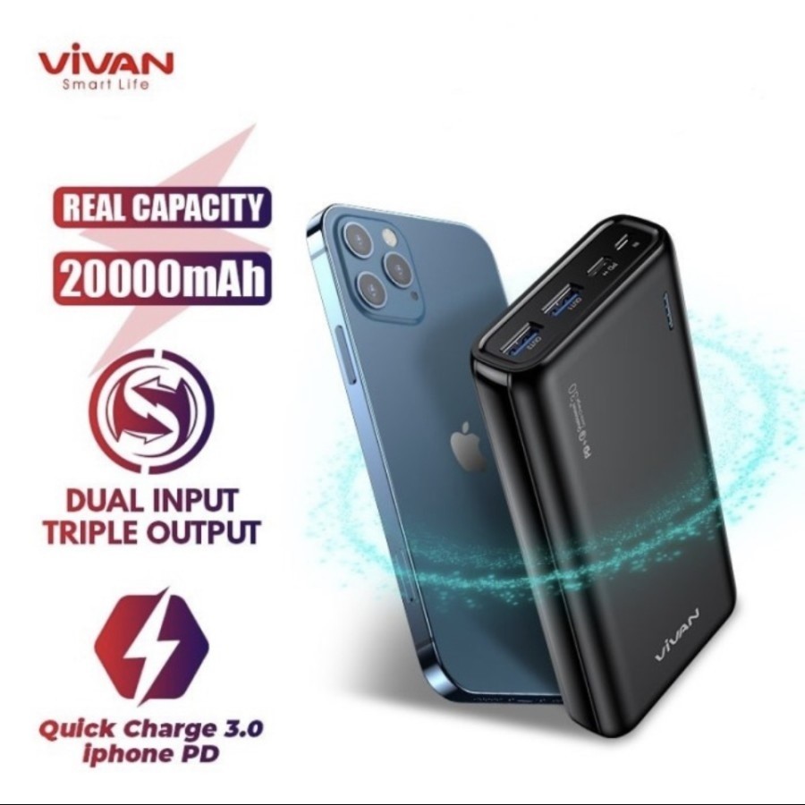 Power Bank 20.000 mAh Vivan VPB-A20 Dual Input 3 Output 22.5W 5A VQC - Image 2