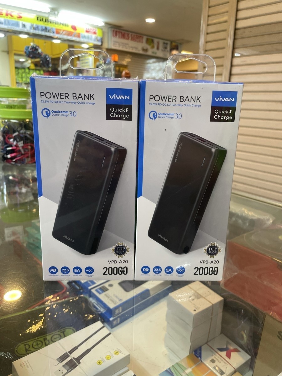 Power Bank 20.000 mAh Vivan VPB-A20 Dual Input 3 Output 22.5W 5A VQC