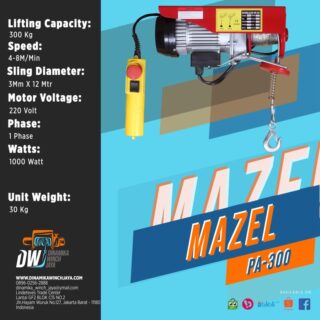 Mazel Mini Electric Hoist PA 300 Cap 150Kg/300Kg