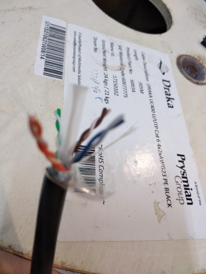 50Meter Kabel UTP Cat6 Outdoor Draka 23AWG PE Jacket Black P/N:60034 - 50M siap pakai