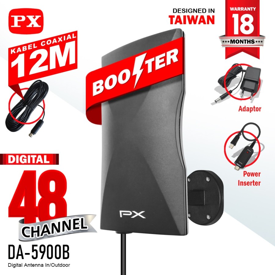 Antena TV Digital Analog PX DA-5900B Kabel 12M Booster Indoor-Outdoor