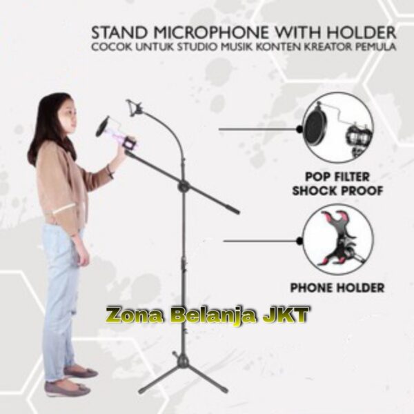 Stand Mic / Standing Microphone / Dudukan Mic Berdiri Lantai - STAND MIC HITAM - Gambar 3