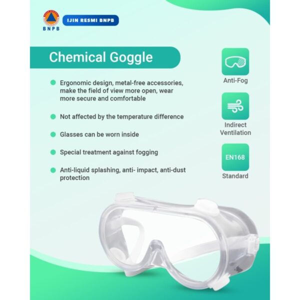 Kacamata Safety Goggles Chemical Google Anti fog / Embun - Gambar 3